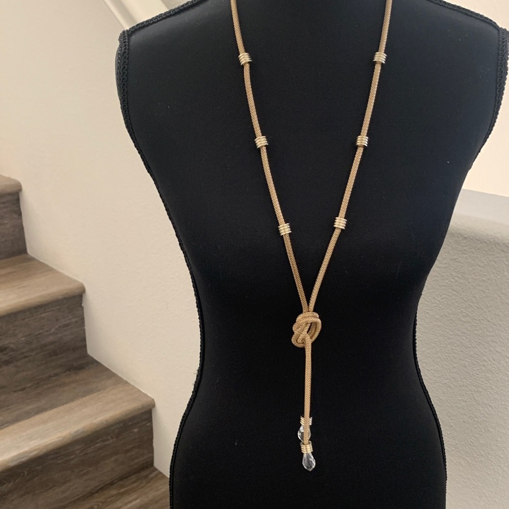 Gold Tone & Crystal Long Necklace.